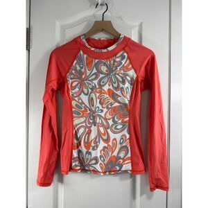 Helen Jon Women's Long Sleeve Rash Guard Swimwear Orange Floral Size S Small